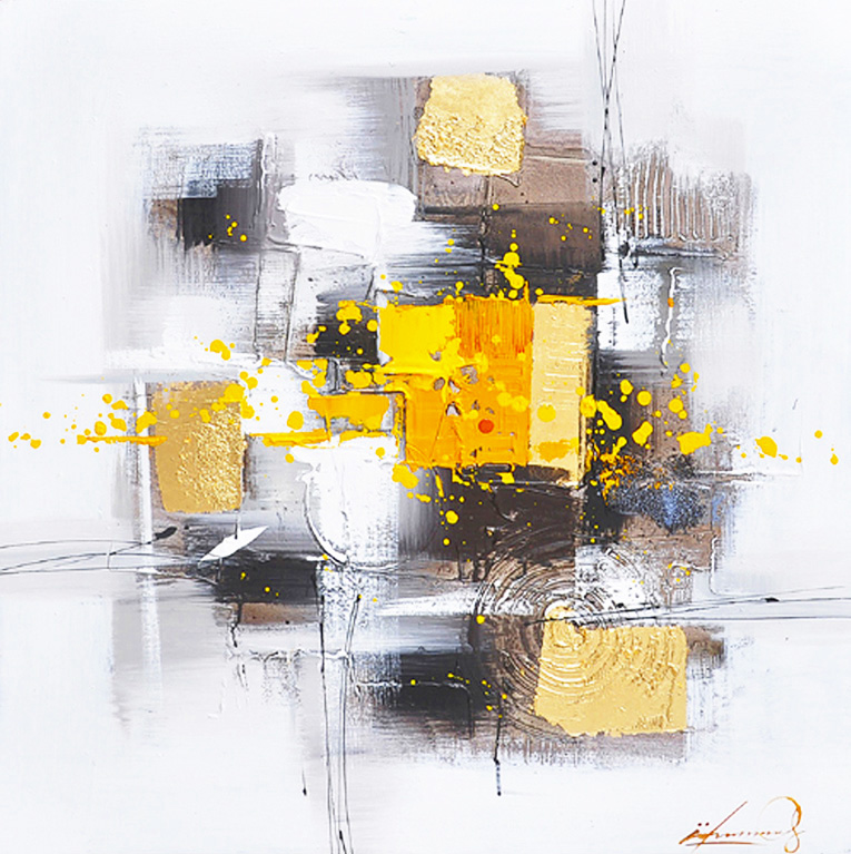 PXFC248 Wall décor art oil on canvas abstract yellow brown white tones